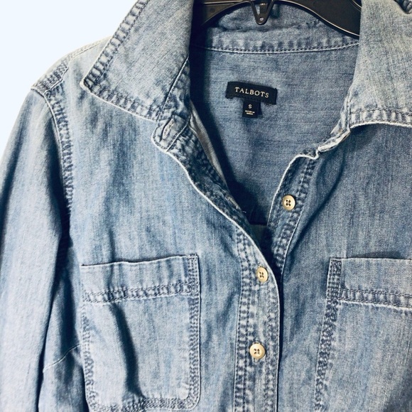 Talbots button up pullover top women small blue cotton spring hobo lagenlook - Picture 5 of 10